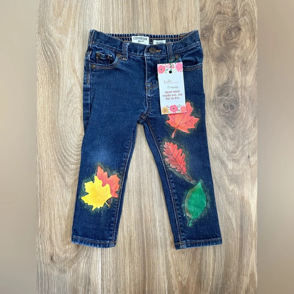 18 month Osh Kosh Skinny Custom Jeans Fall Leaves